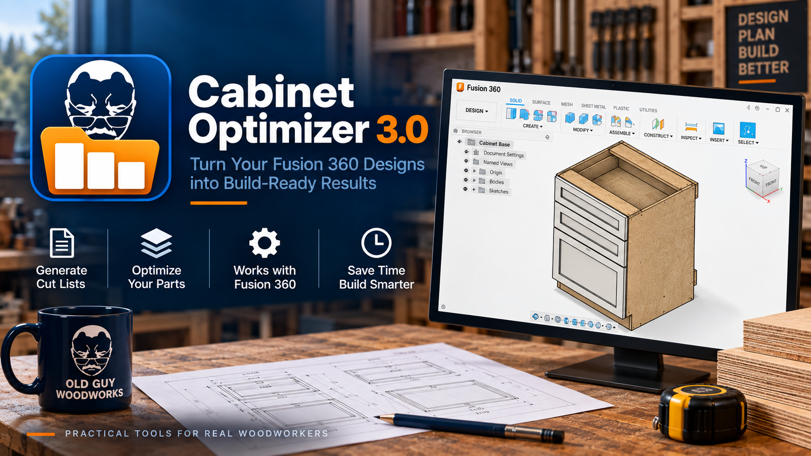 Cabinet Optimizer 3.0 with a Fusion 360 cabinet design and feature overview